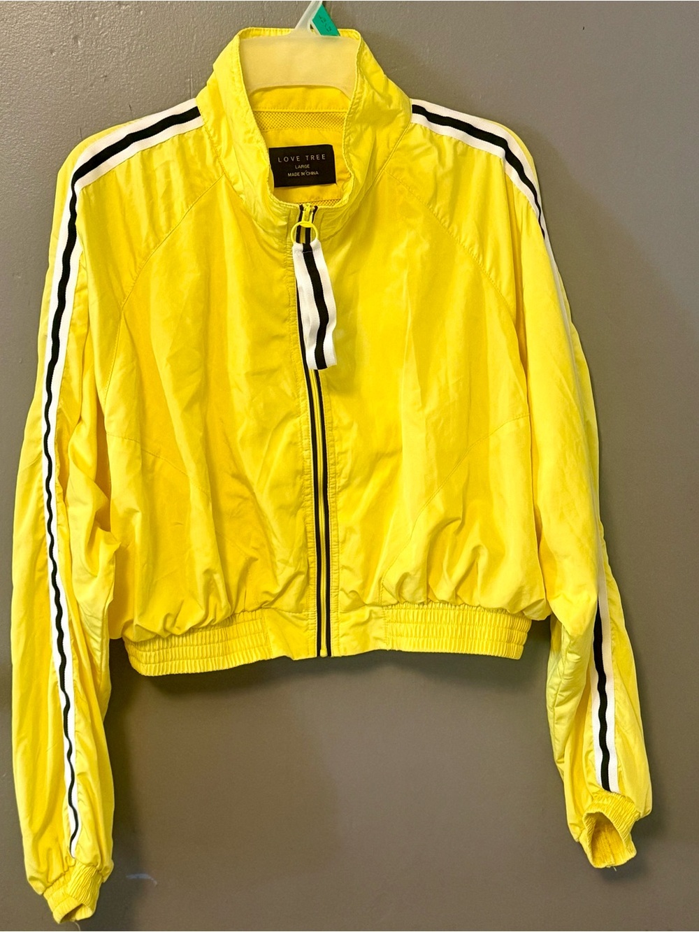 Love Tree Yellow Bomber Jacket with Black-and-White Stripe